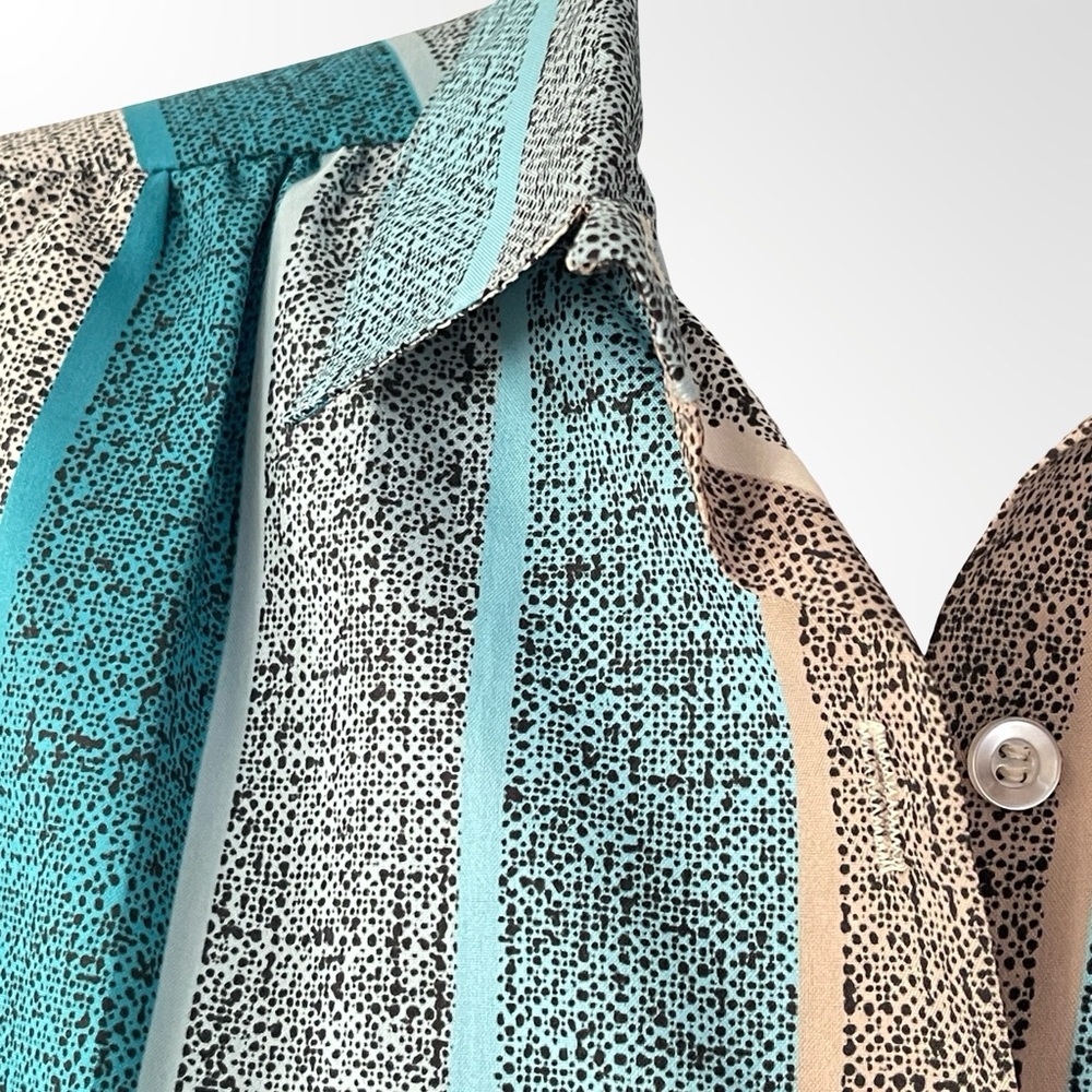 Women's Teal & Gray Striped Button-Up Silk Shirt - Picture 5 of 6